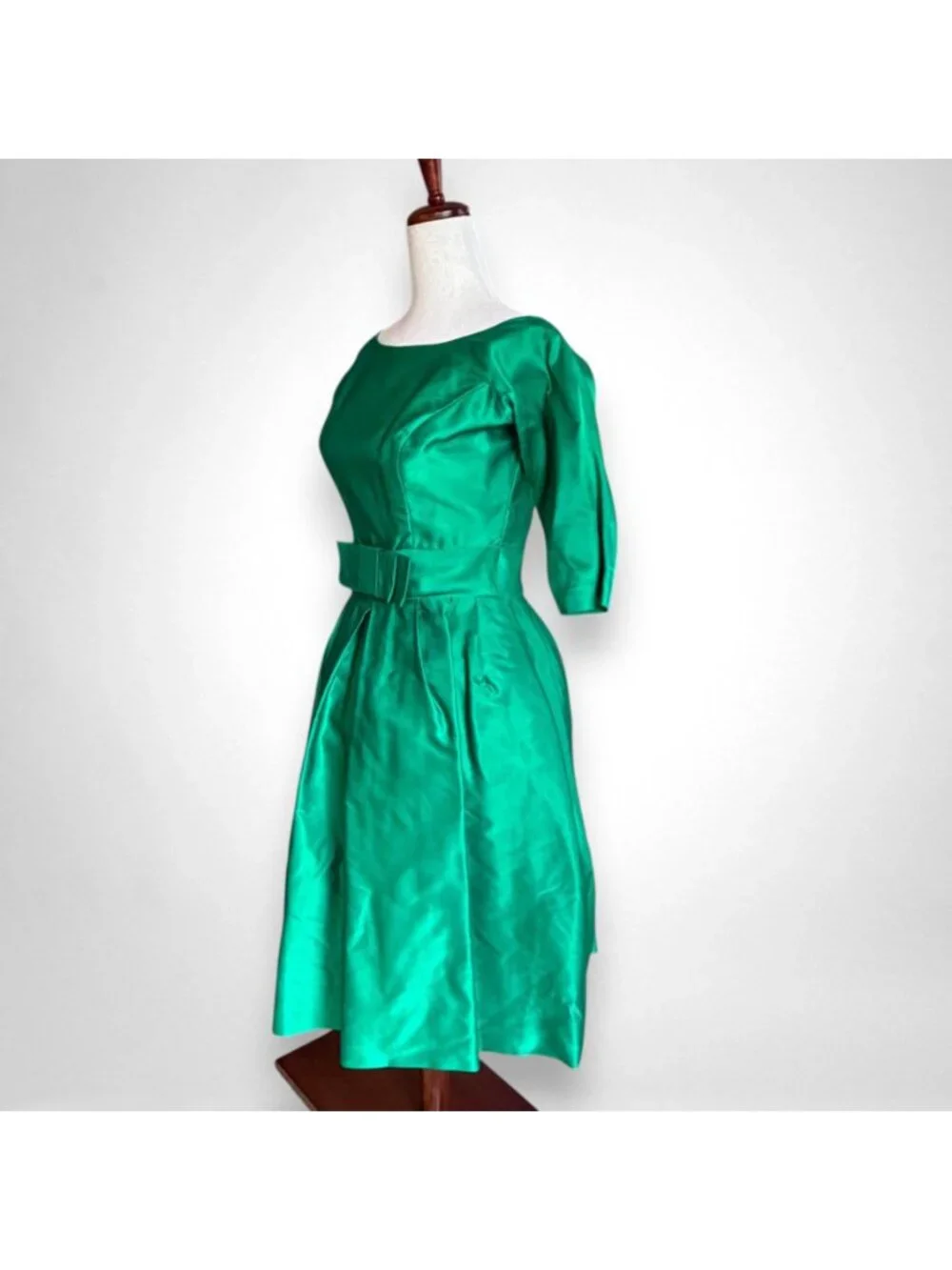 Vtg Lorrie Deb San Francisco Emerald Green Satin Cocktail Dress XS 1950s - Picture 7 of 9